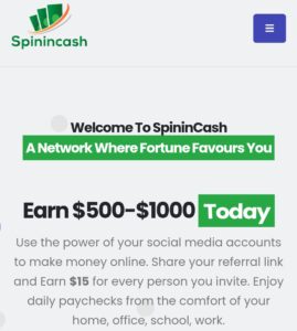SpininCash.com front page 